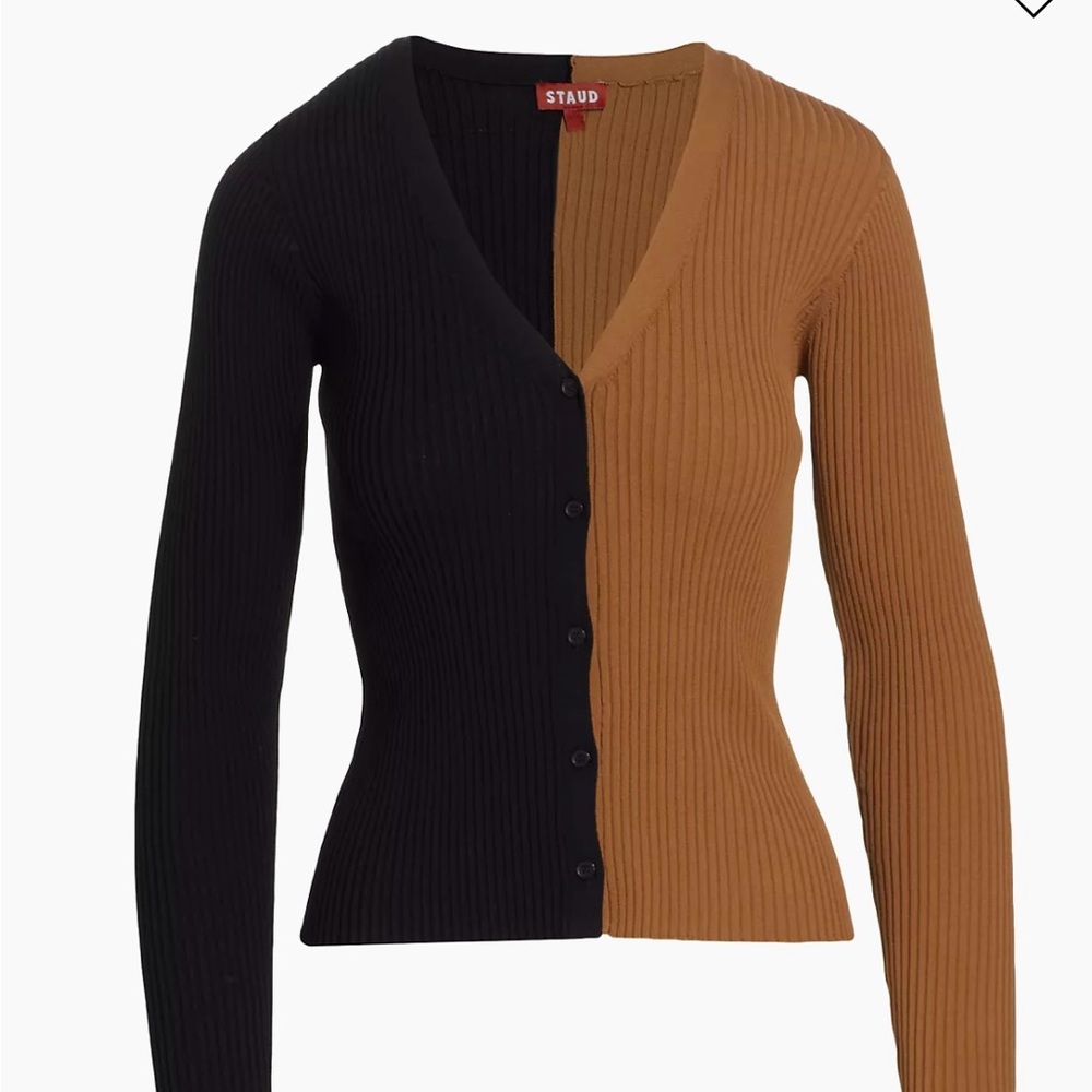 STAUD color block cardigan brown black